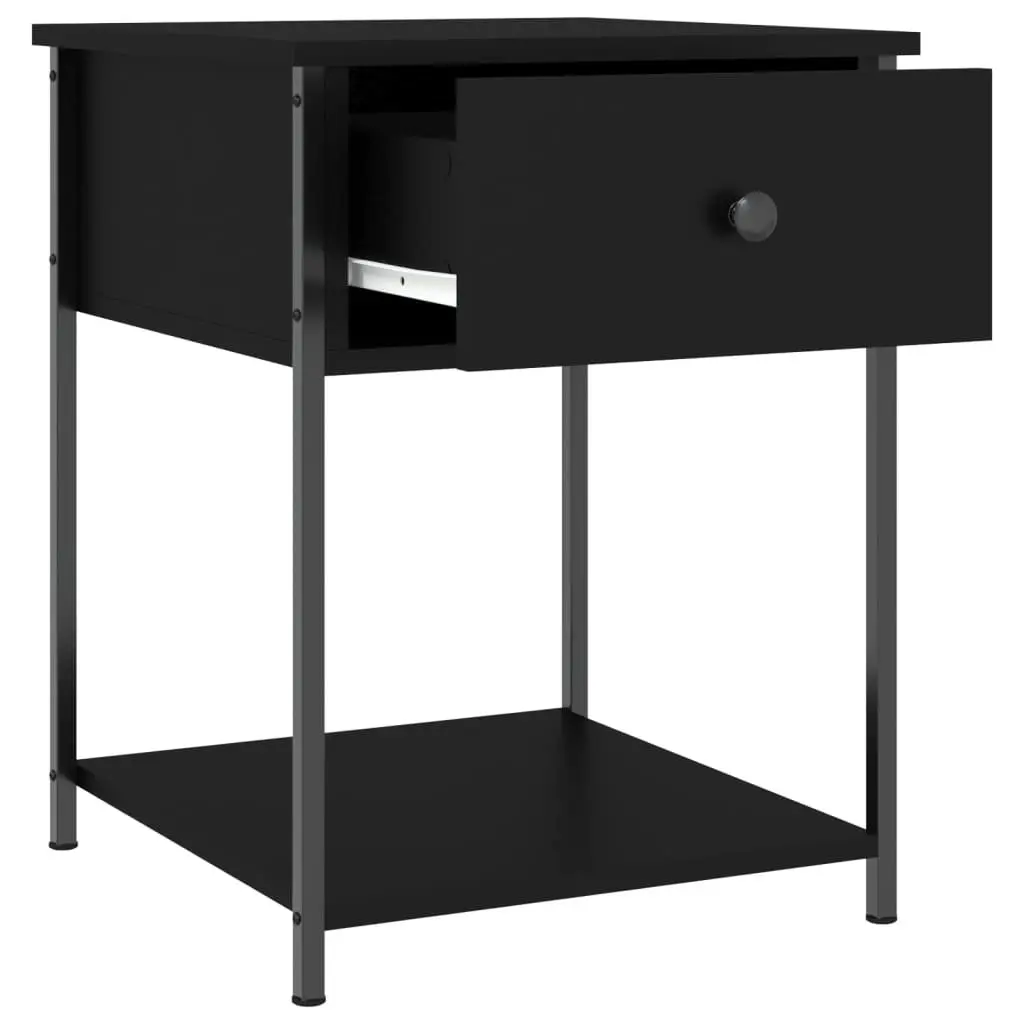 Bedside Table Black 44x45x58cm Engineered Wood Metal Frame Nightstand Storage Furniture