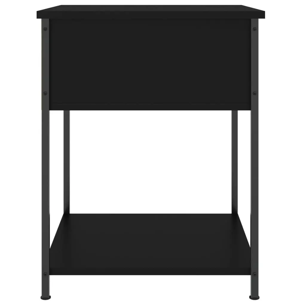 Bedside Table Black 44x45x58cm Engineered Wood Metal Frame Nightstand Storage Furniture