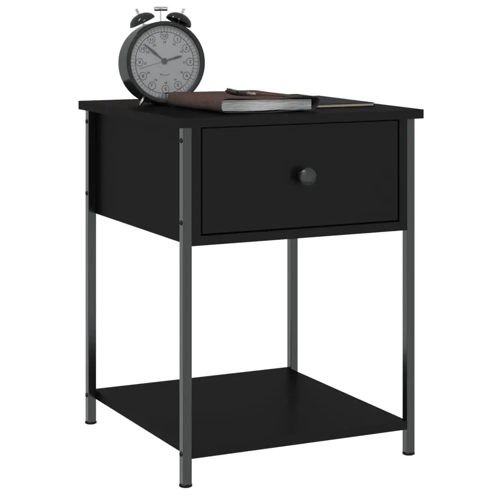 Bedside Table Black 44x45x58cm Engineered Wood Metal Frame Nightstand Storage Furniture