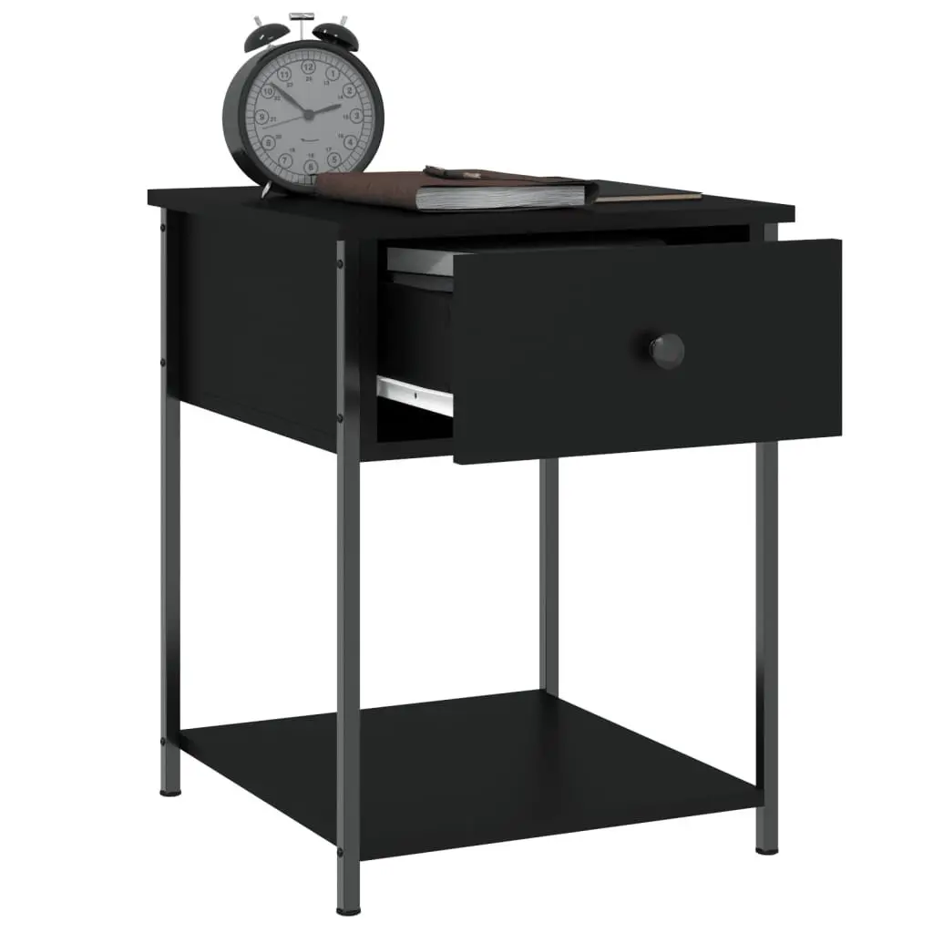 Bedside Table Black 44x45x58cm Engineered Wood Metal Frame Nightstand Storage Furniture