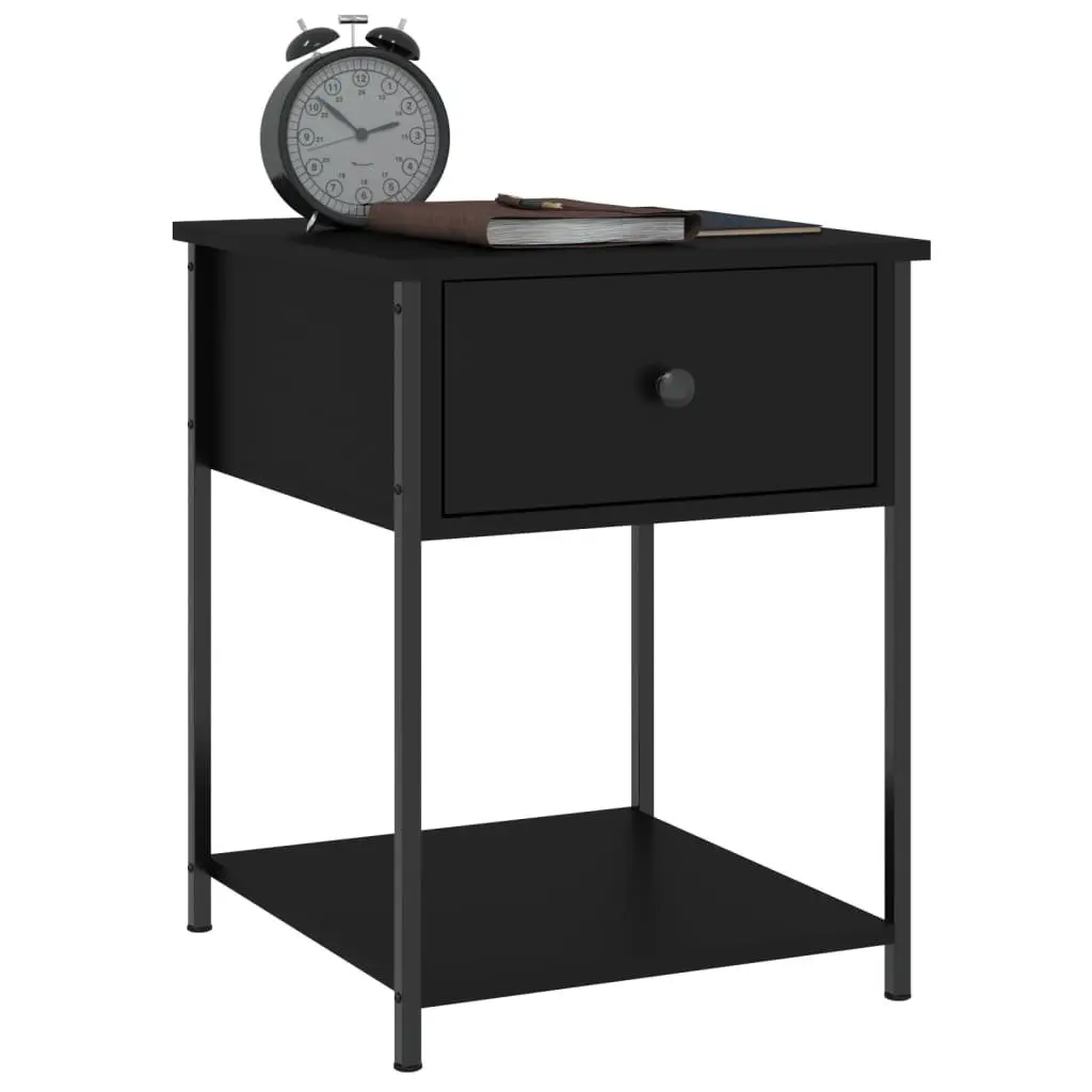 Black Bedside Table with Storage 44x45x58cm