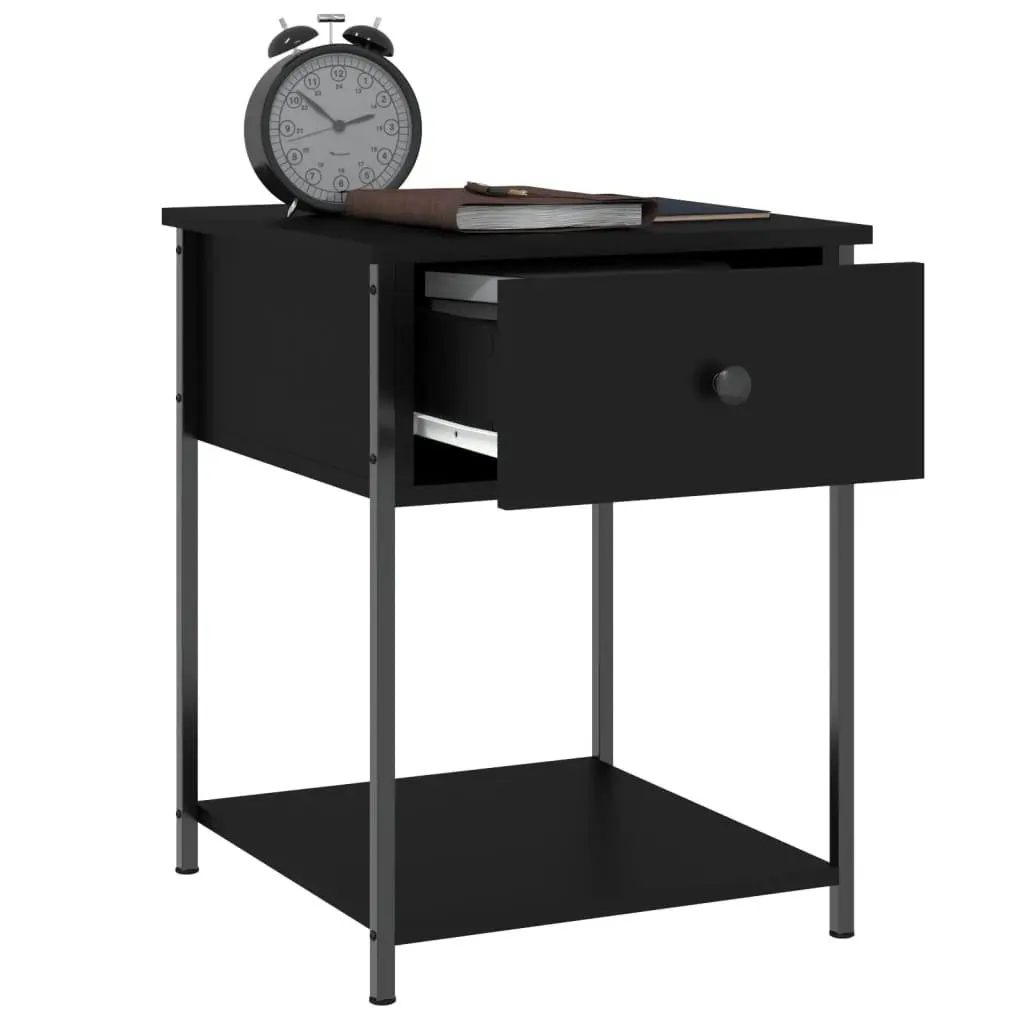 Black Bedside Table with Storage 44x45x58cm