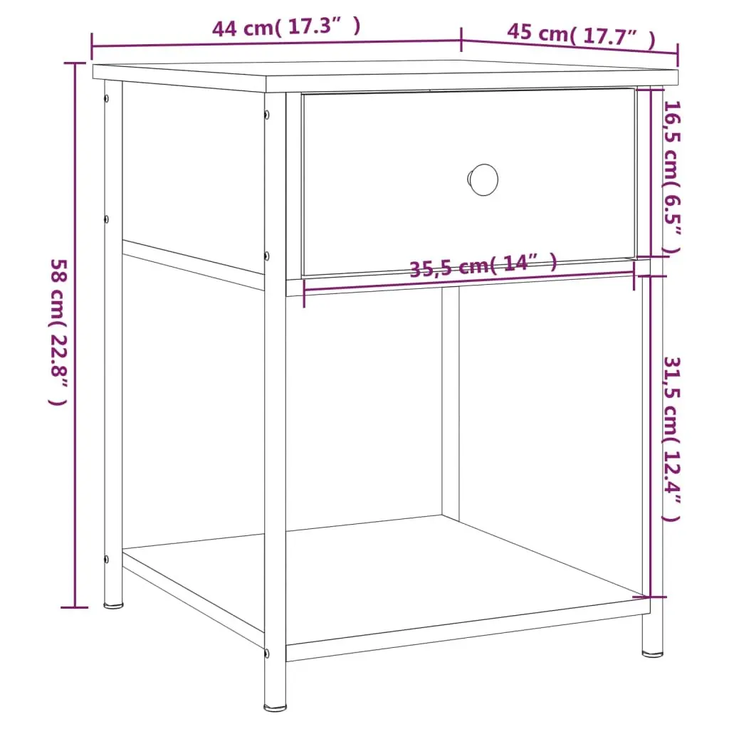 Bedside Tables 2 pcs Brown 44x45x58 cm Engineered Wood Side Cabinet Storage
