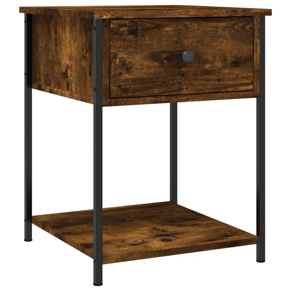 Bedside Table 2 pcs Brown Side Cabinet Engineered Wood Bedroom Storage