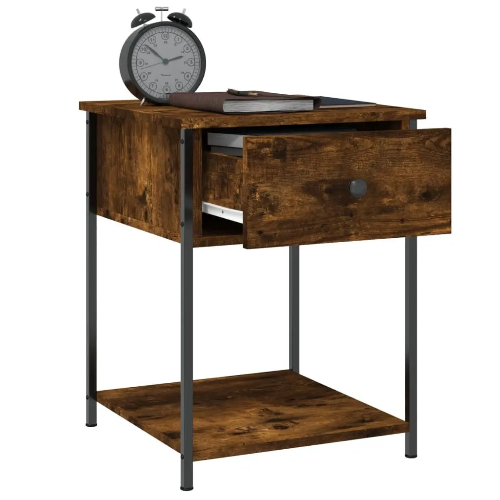 Bedside Table 2 pcs Brown Side Cabinet Engineered Wood Bedroom Storage