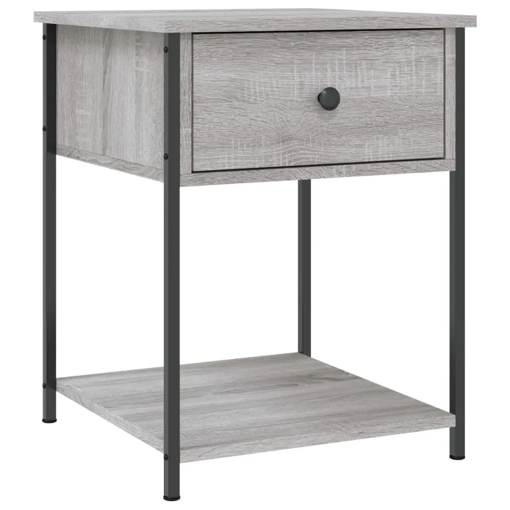 Bedside Table Grey Sonoma 44x45x58 cm Engineered Wood Metal Frame Storage Cabinet Nightstand
