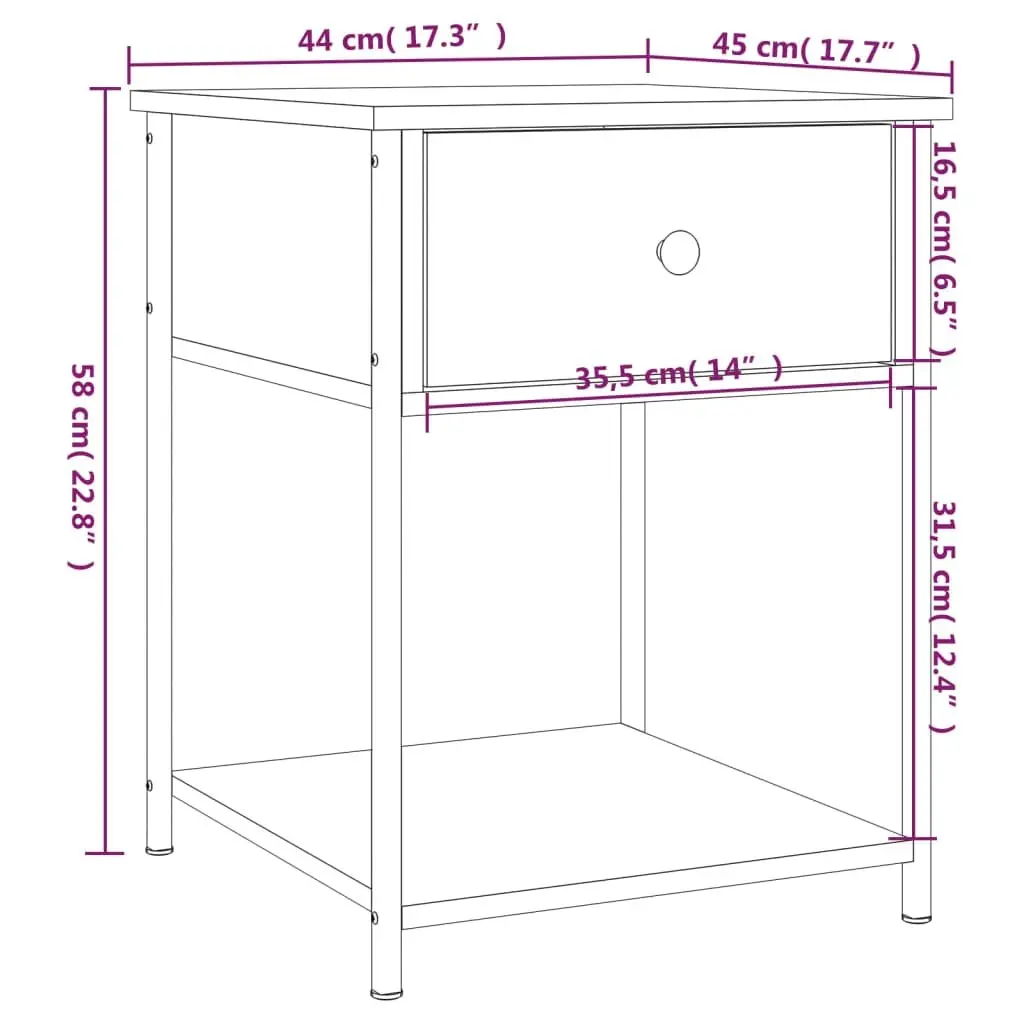 Bedside Table Grey Sonoma 44x45x58 cm Engineered Wood Metal Frame Storage Cabinet Nightstand