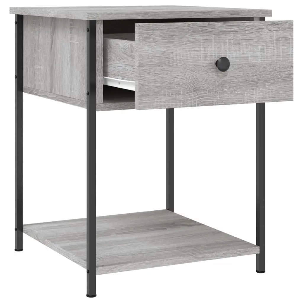 Bedside Table Grey Sonoma 44x45x58 cm Engineered Wood Metal Frame Storage Cabinet Nightstand