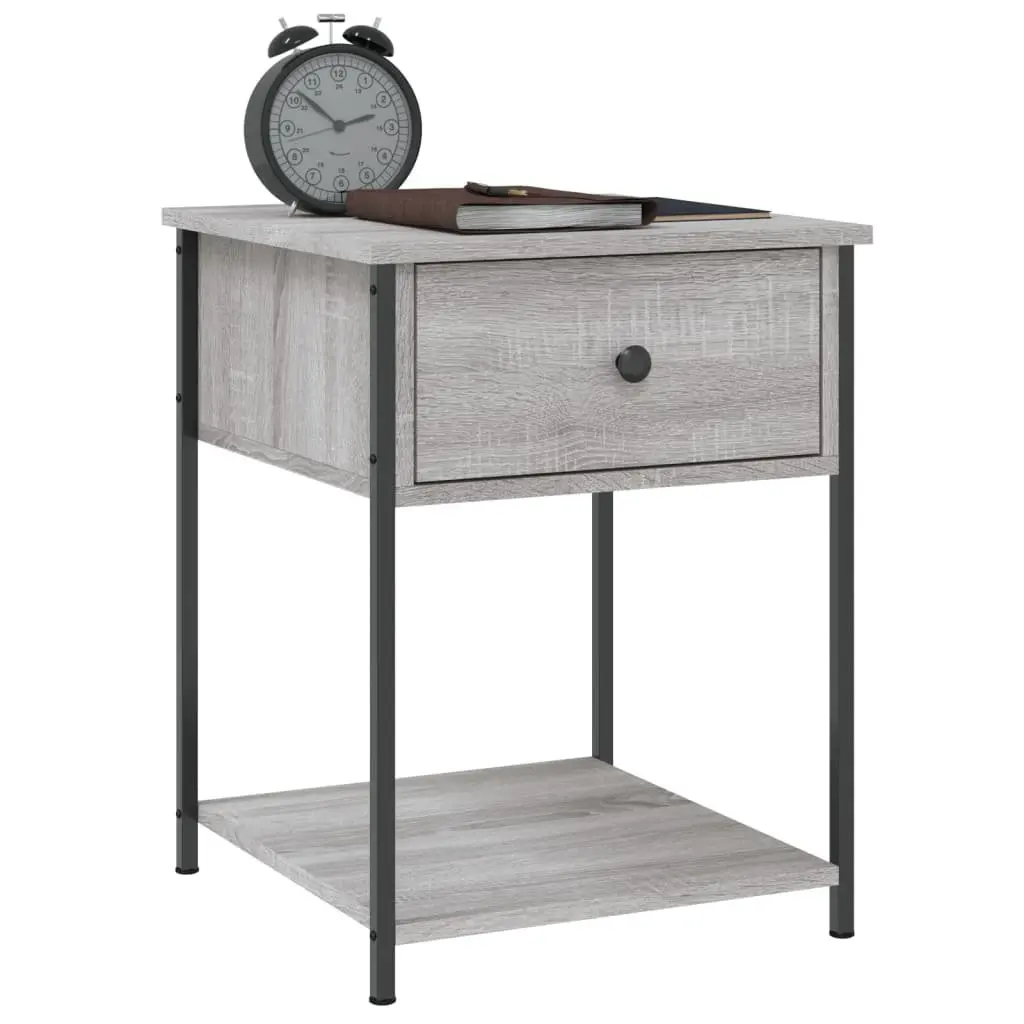 Bedside Table Grey Sonoma 44x45x58 cm Engineered Wood Metal Frame Storage Cabinet Nightstand