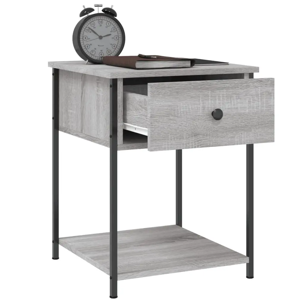 Bedside Table Grey Sonoma 44x45x58 cm Engineered Wood Metal Frame Storage Cabinet Nightstand