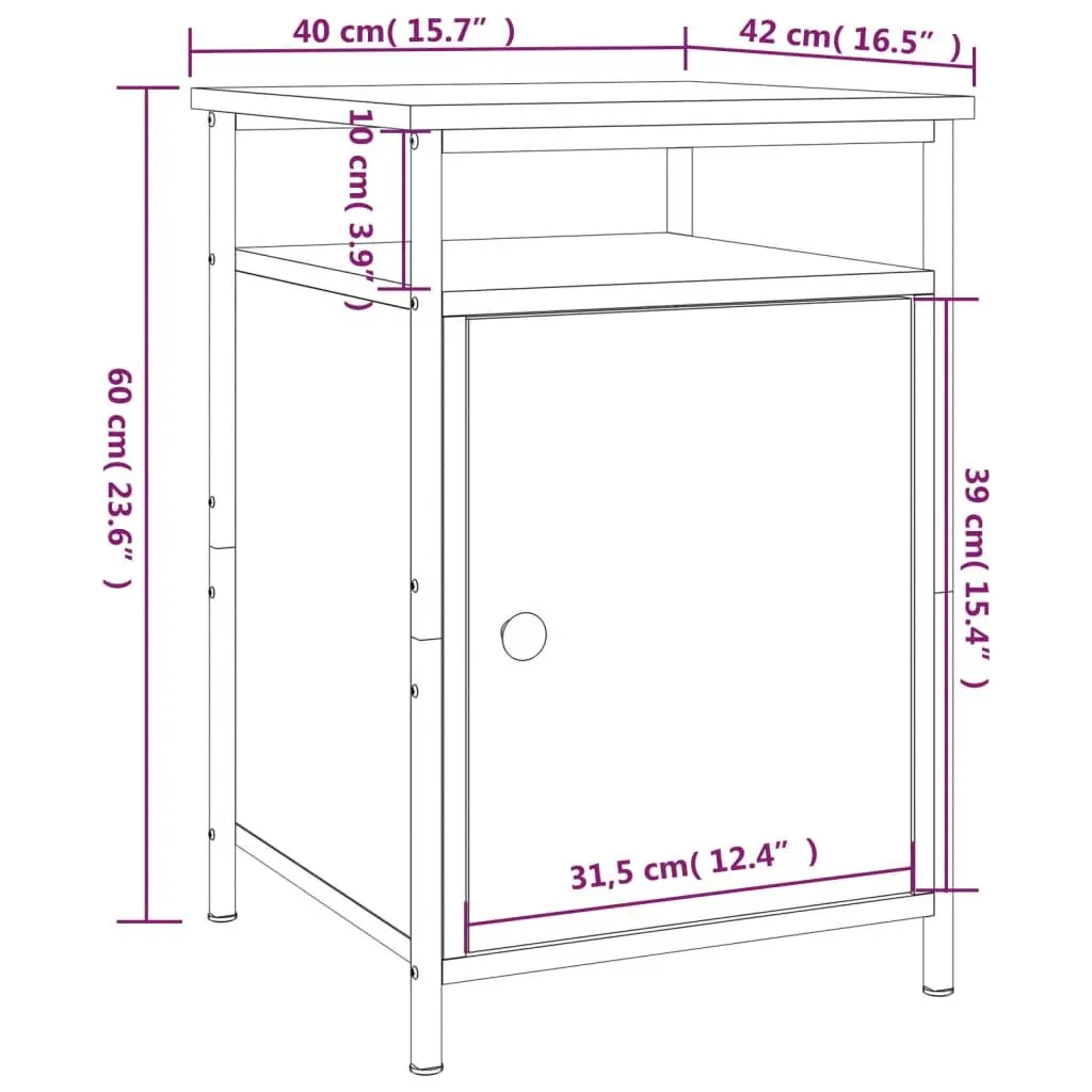 Bedside Cabinets Black 2 Piece Storage Compact Organiser Engineered Wood Iron Frame