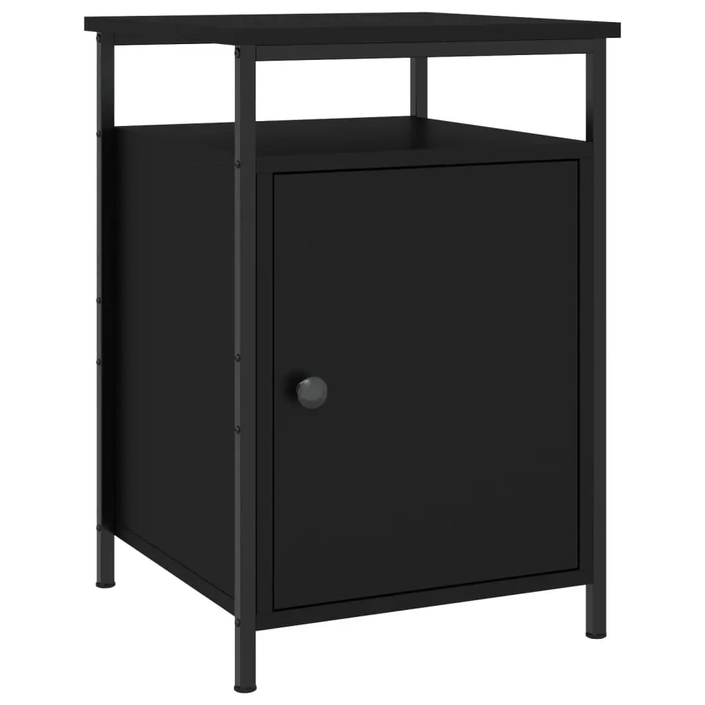 Bedside Cabinets Black 2 Piece Storage Compact Organiser Engineered Wood Iron Frame