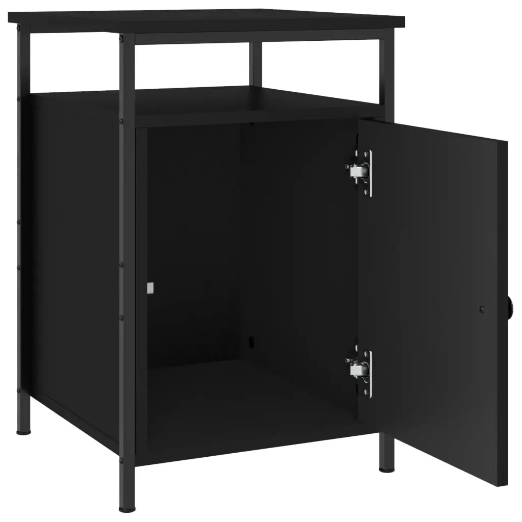 Bedside Cabinets Black 2 Piece Storage Compact Organiser Engineered Wood Iron Frame
