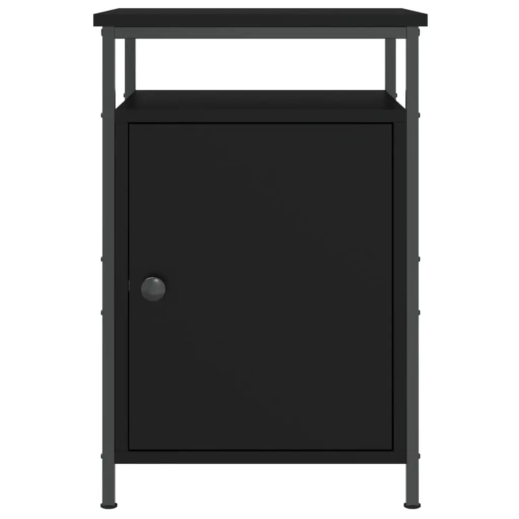 Bedside Cabinets Black 2 Piece Storage Compact Organiser Engineered Wood Iron Frame