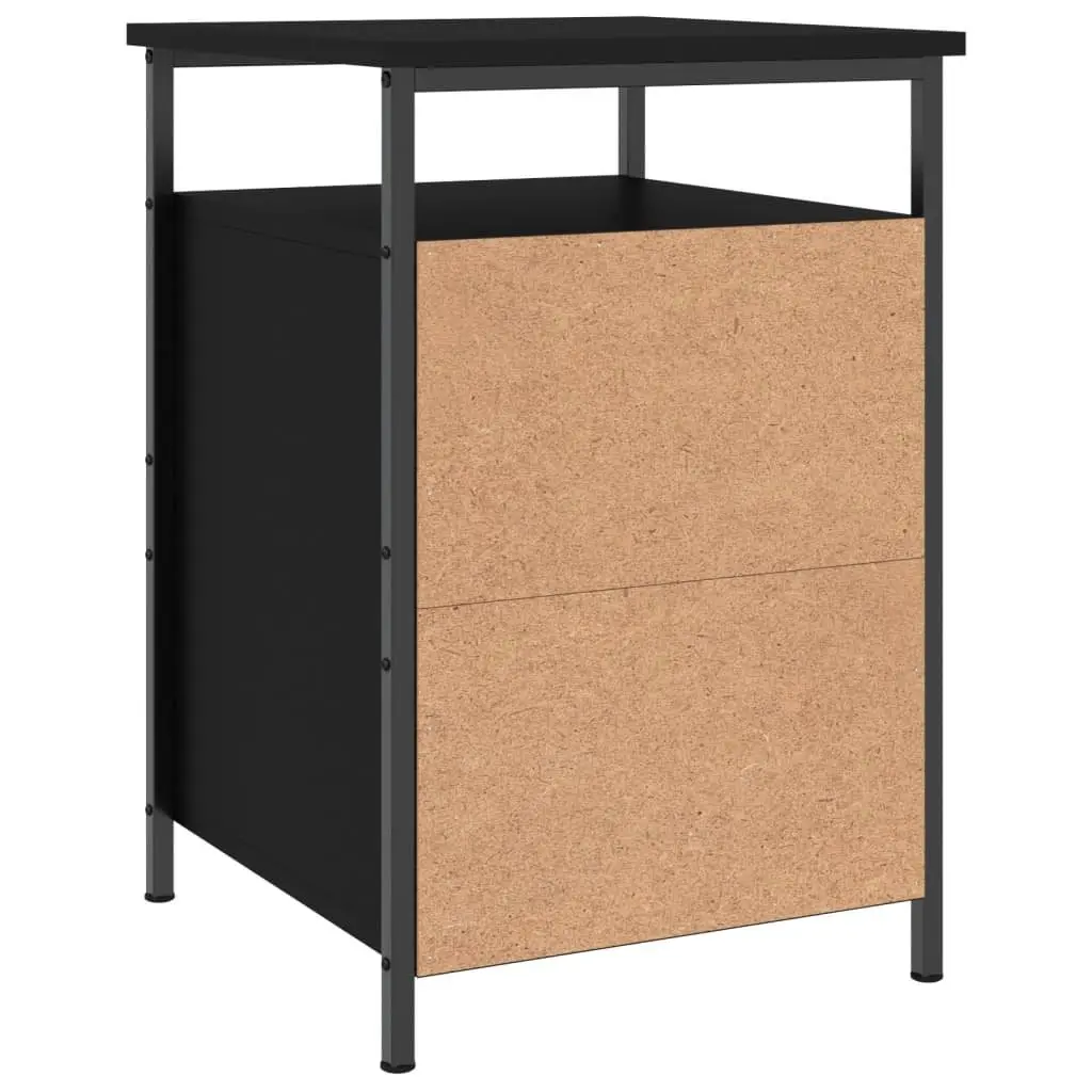 Bedside Cabinets Black 2 Piece Storage Compact Organiser Engineered Wood Iron Frame