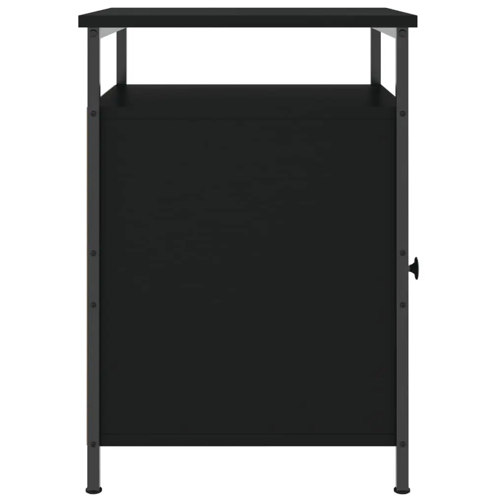 Bedside Cabinets Black 2 Piece Storage Compact Organiser Engineered Wood Iron Frame