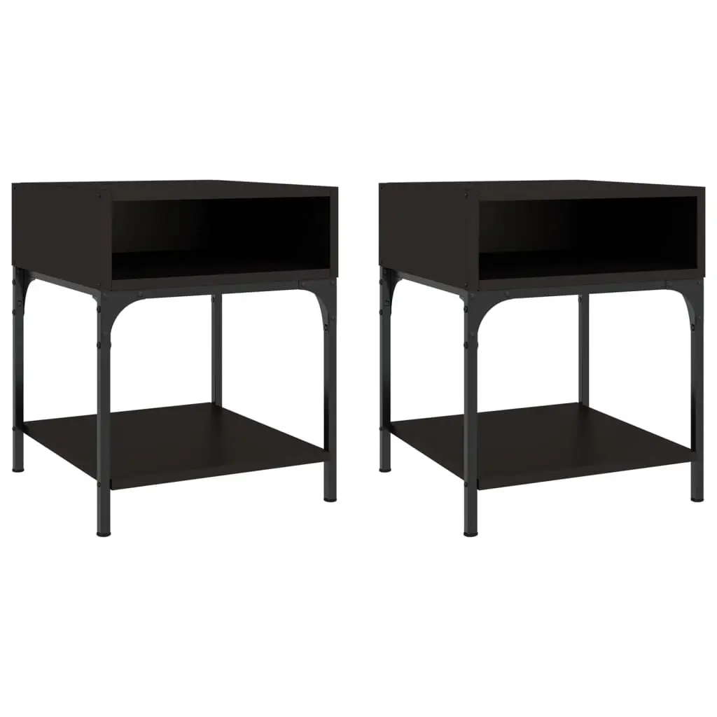 Bedside Tables Black 40x41x50 cm Engineered Wood Iron Frame Storage Cabinet Nightstand Pair
