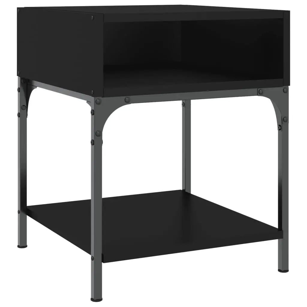 Bedside Tables Black 40x41x50 cm Engineered Wood Iron Frame Storage Cabinet Nightstand Pair