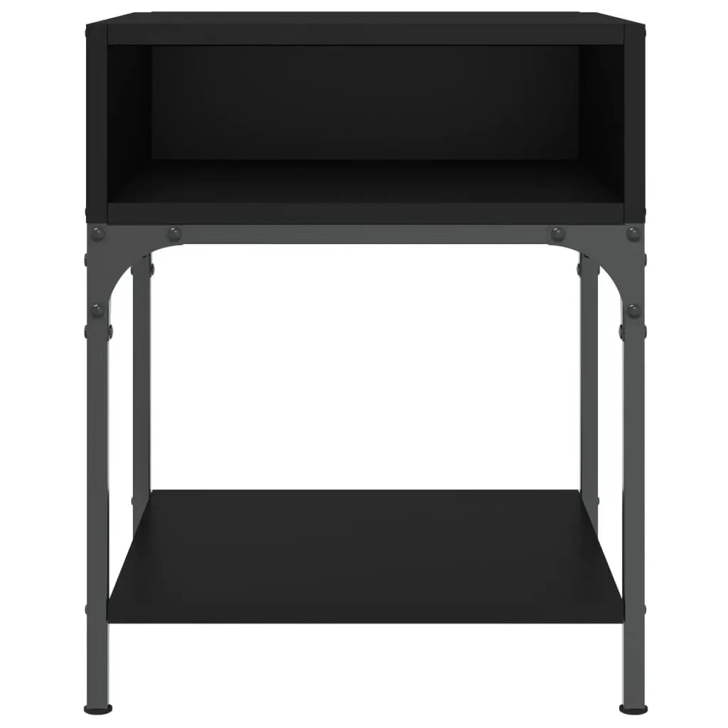 Bedside Tables Black 40x41x50 cm Engineered Wood Iron Frame Storage Cabinet Nightstand Pair