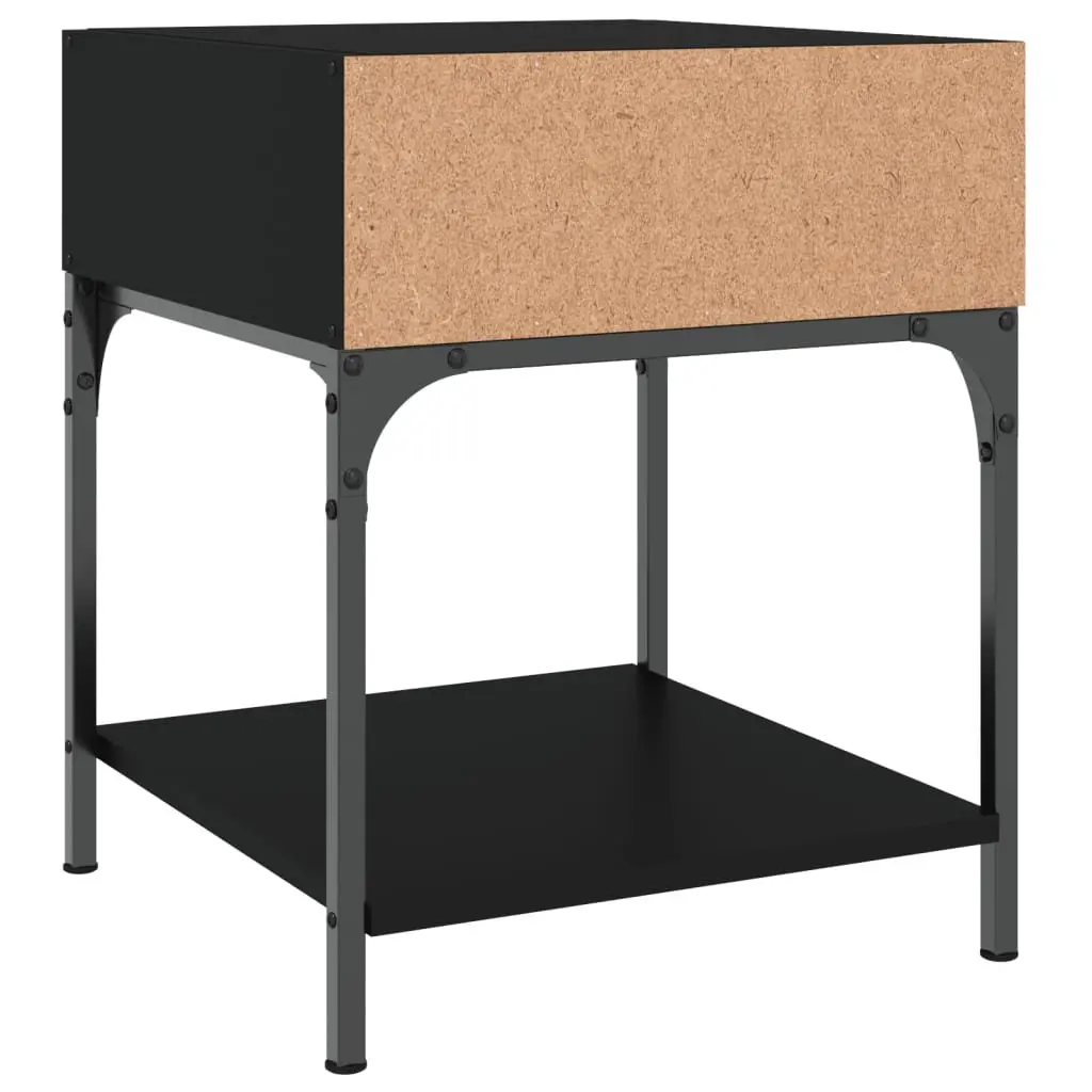 Bedside Tables Black 40x41x50 cm Engineered Wood Iron Frame Storage Cabinet Nightstand Pair