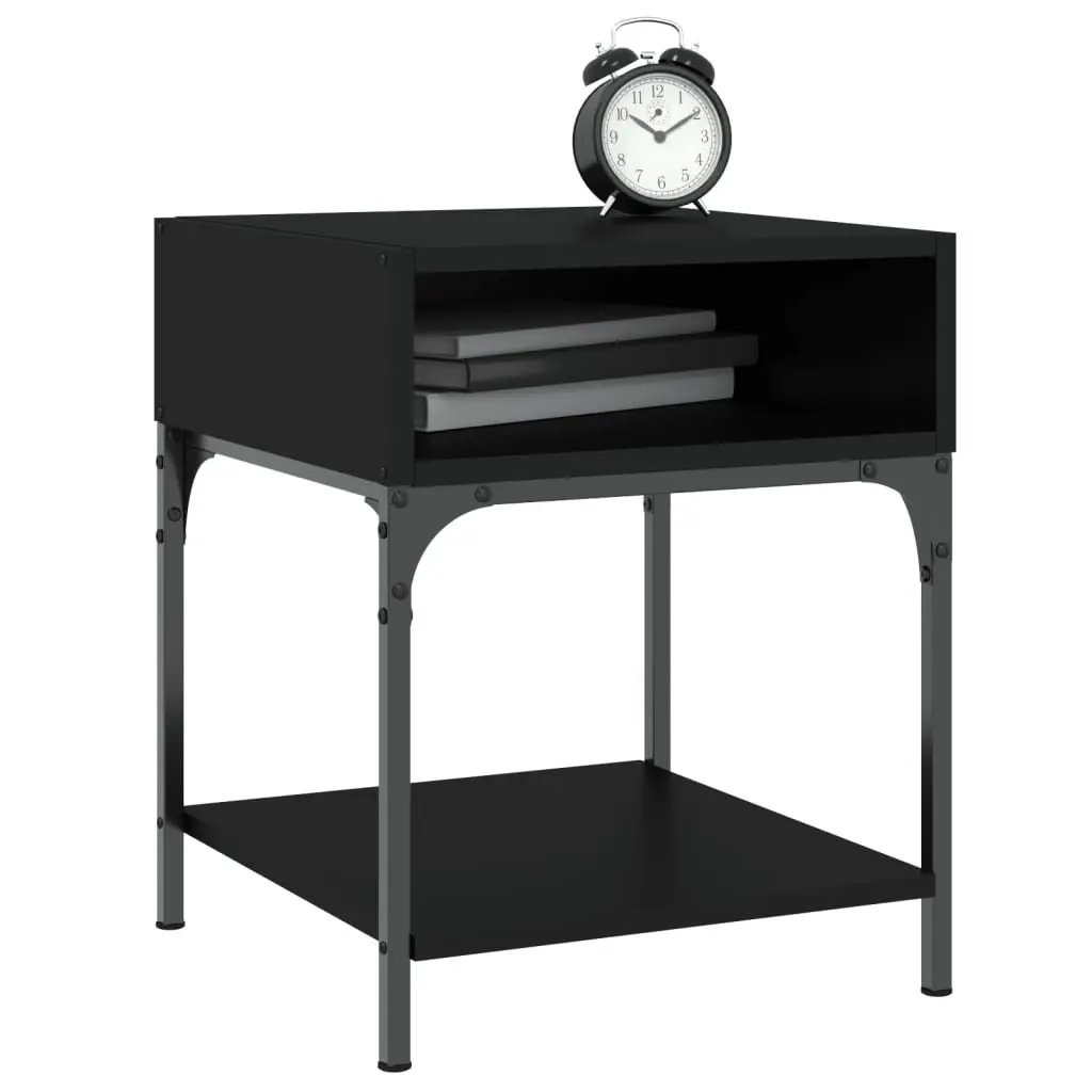 Bedside Tables Black 40x41x50 cm Engineered Wood Iron Frame Storage Cabinet Nightstand Pair