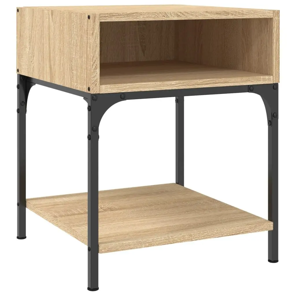 Bedside Table Sonoma Oak Brown Engineered Wood Nightstand Storage Cabinet