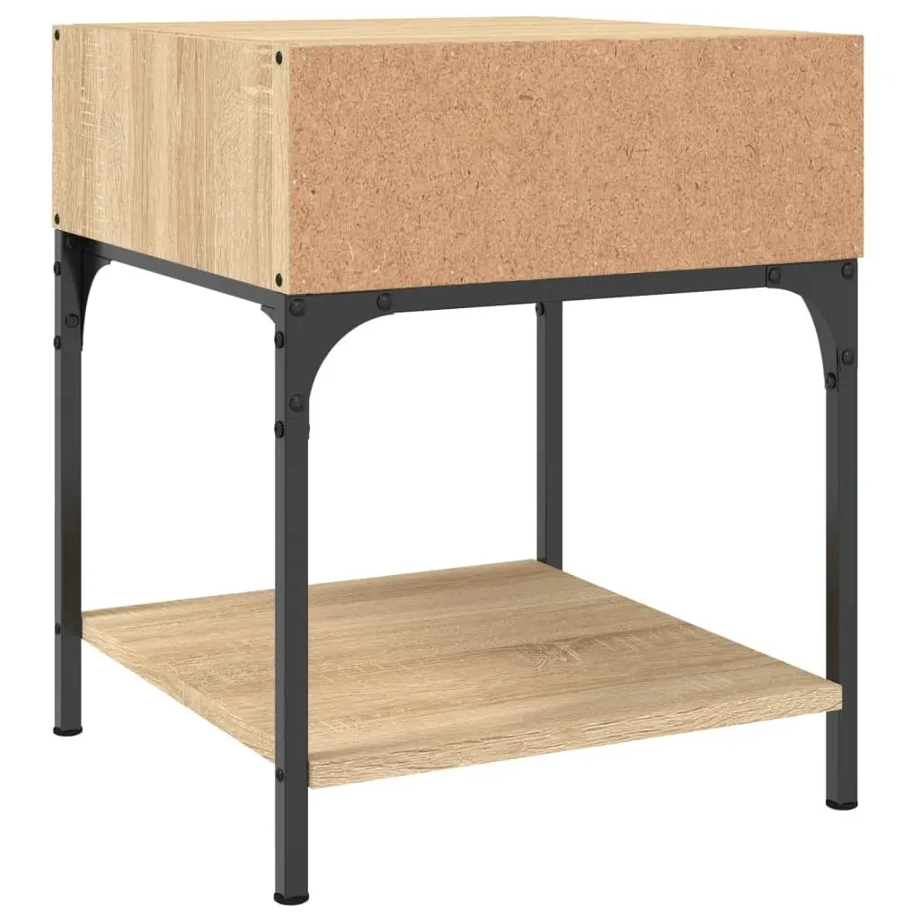 Bedside Table Sonoma Oak Brown Engineered Wood Nightstand Storage Cabinet