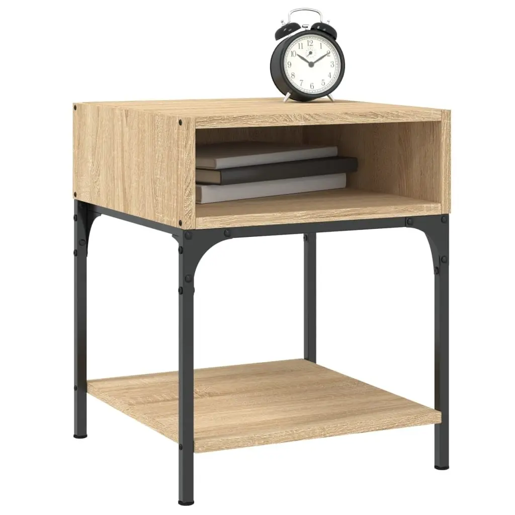 Bedside Table Sonoma Oak Brown Engineered Wood Nightstand Storage Cabinet