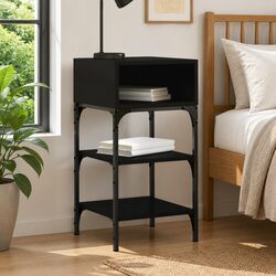 Elegant Black Bedside Table 35x34.5x70cm for Storage