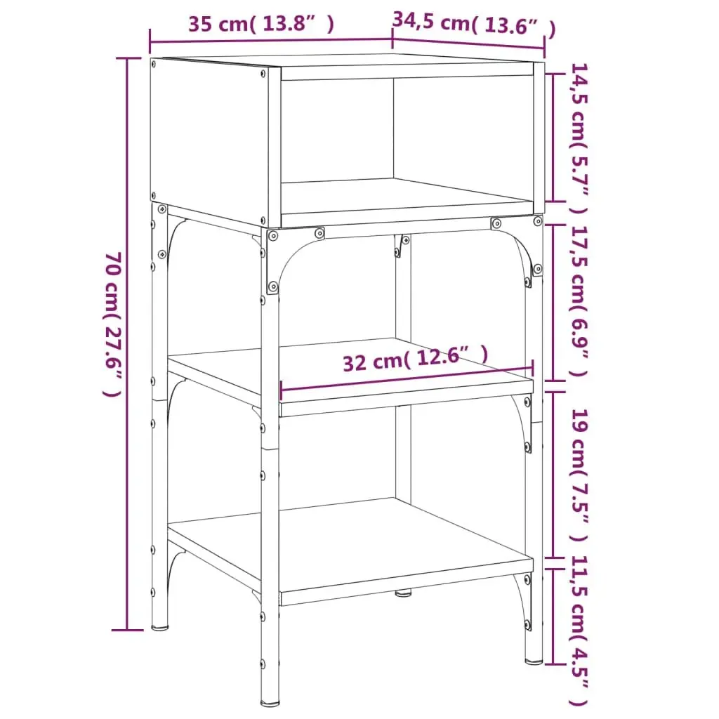 Bedside Table Black 35x34.5x70cm Engineered Wood Nightstand Storage Cabinet