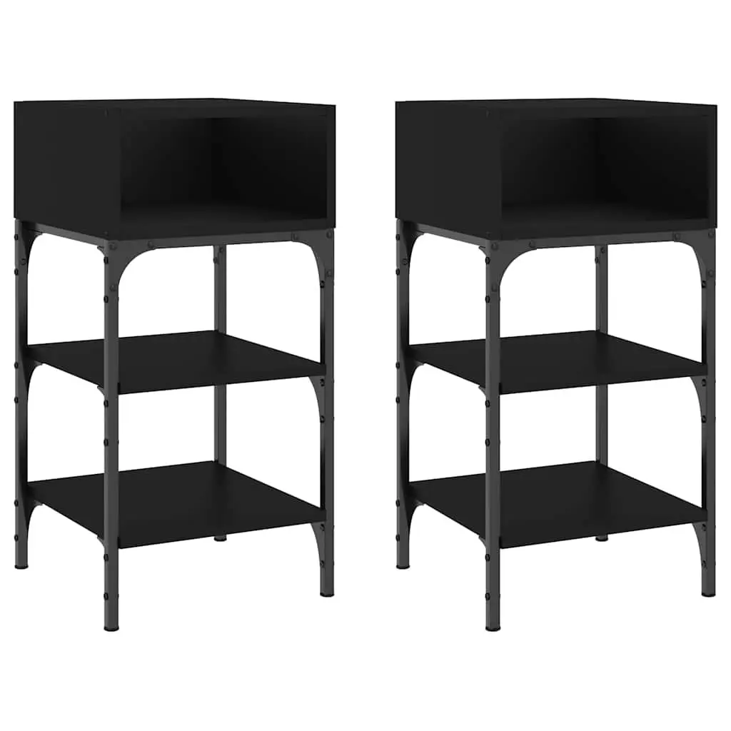 Black Bedside Tables 2 Piece Nightstand Storage 35x34.5x70 cm Engineered Wood