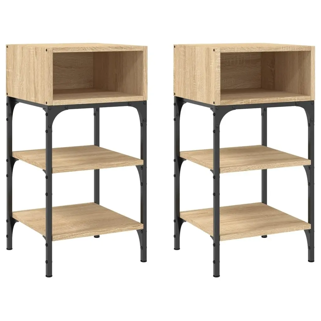 Bedside Tables Brown 35x34.5x70 cm Engineered Wood 2 Piece Nightstand Storage