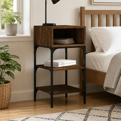 Elegant Brown Oak Bedside Table 35x34.5x70 cm