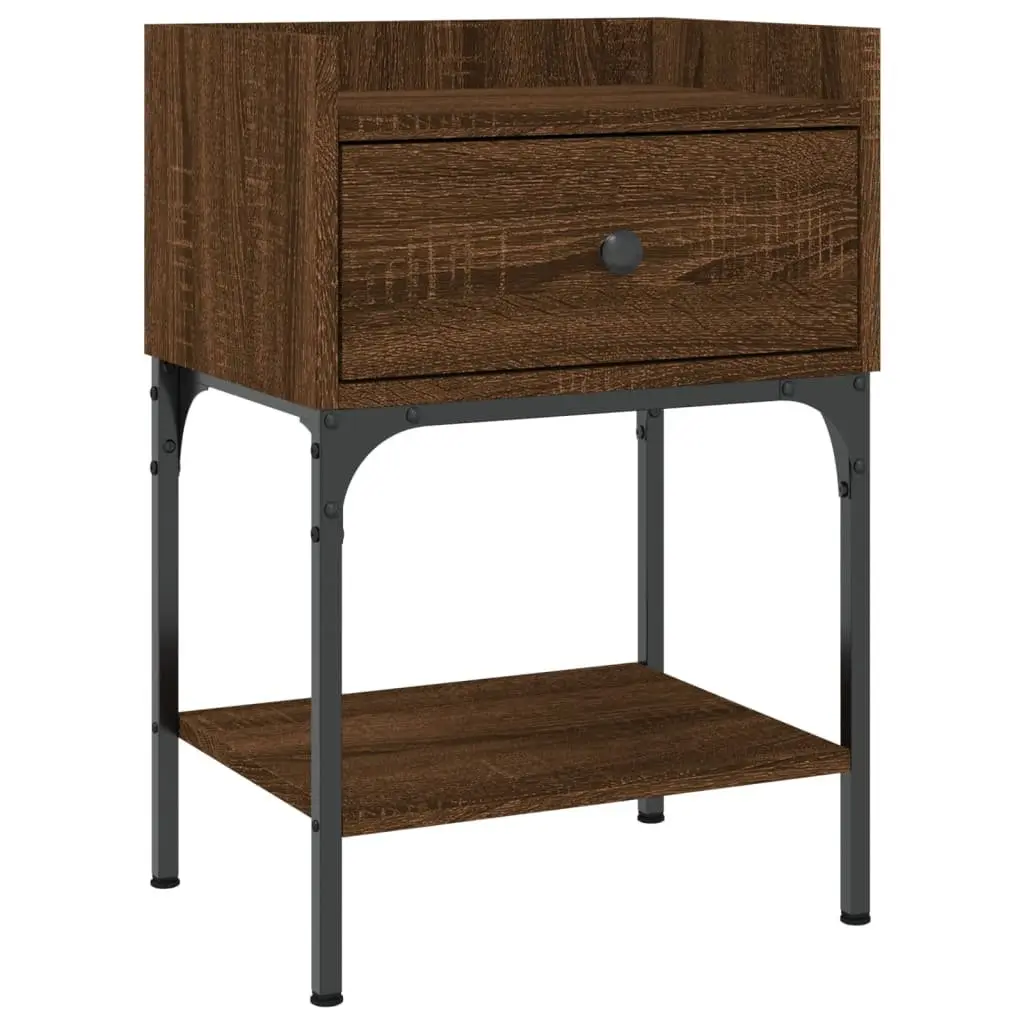 Bedside Tables Brown Oak 2 Piece Engineered Wood Nightstand Storage Cabinet Set