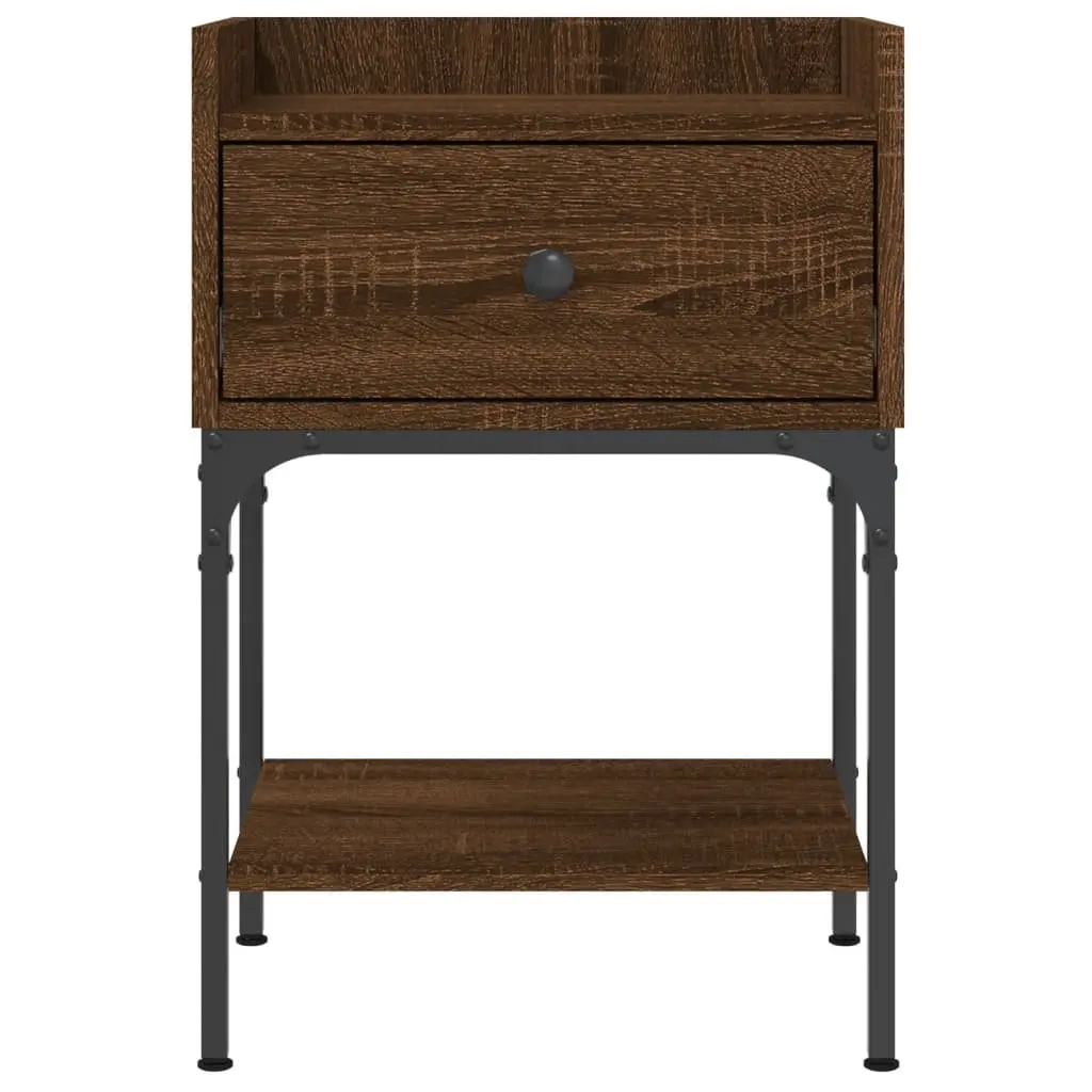 Bedside Tables Brown Oak 2 Piece Engineered Wood Nightstand Storage Cabinet Set