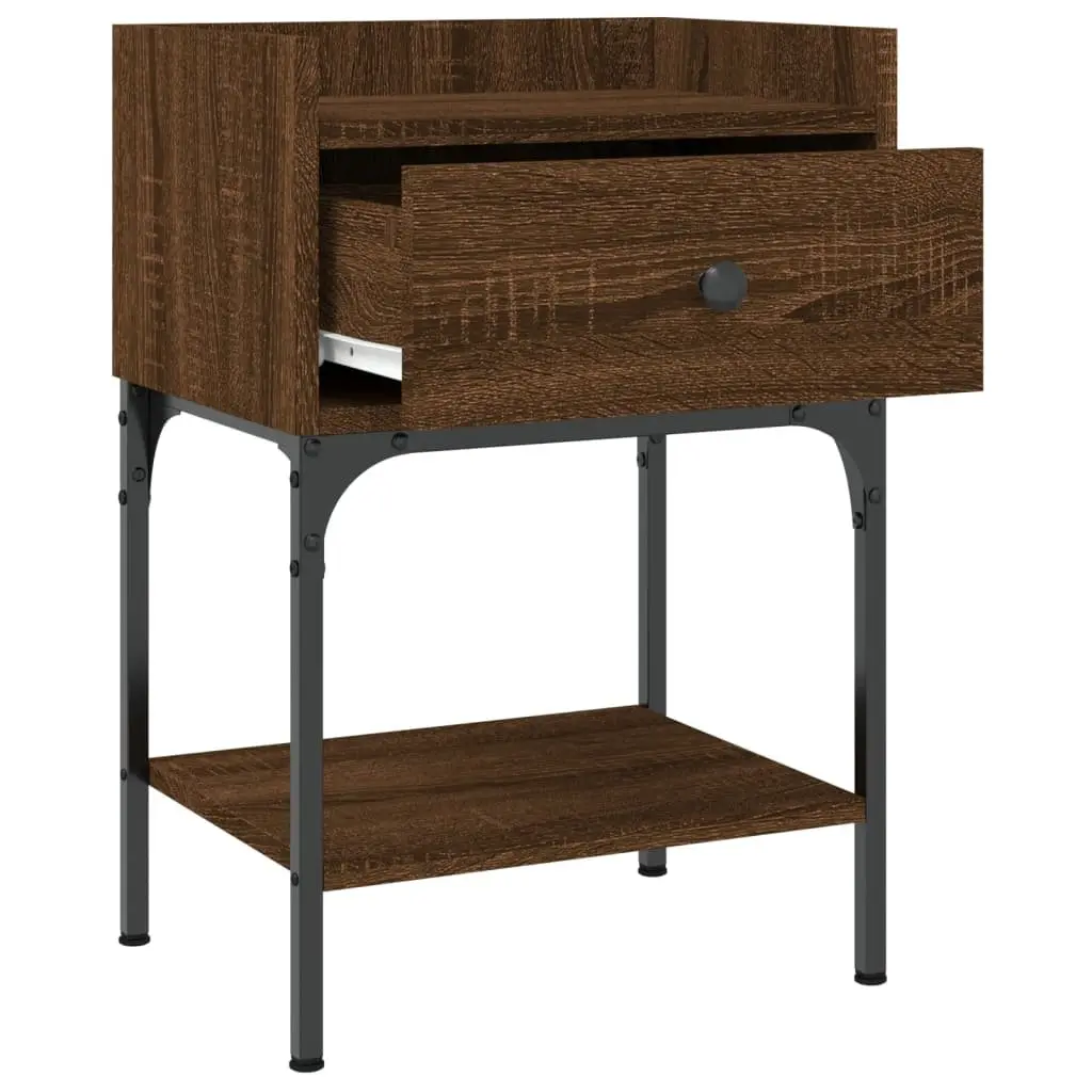 Bedside Tables Brown Oak 2 Piece Engineered Wood Nightstand Storage Cabinet Set