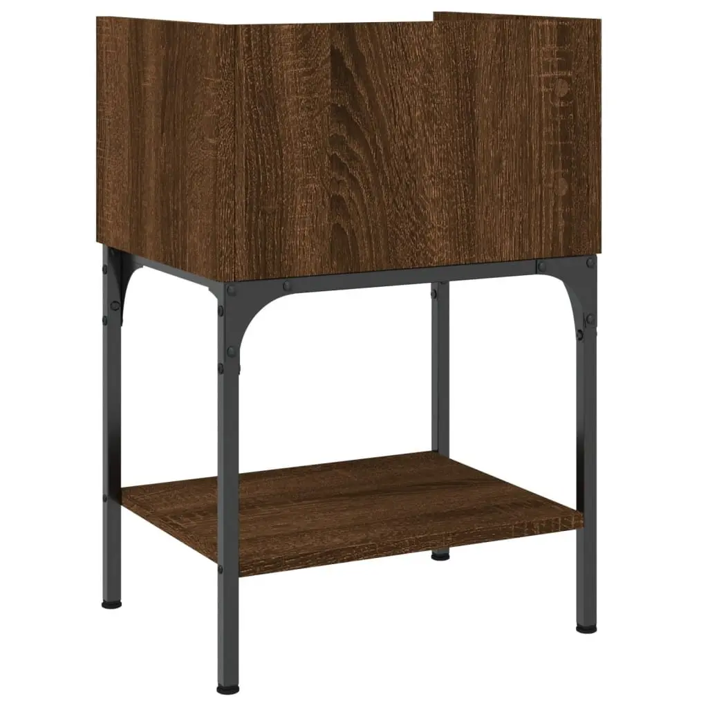 Bedside Tables Brown Oak 2 Piece Engineered Wood Nightstand Storage Cabinet Set
