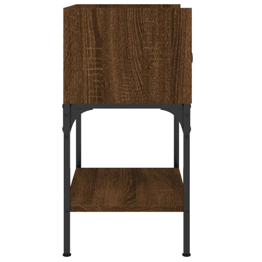 Bedside Tables Brown Oak 2 Piece Engineered Wood Nightstand Storage Cabinet Set