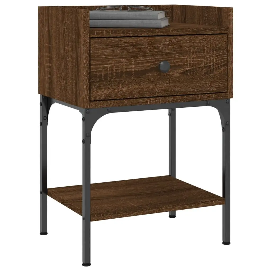 Bedside Tables Brown Oak 2 Piece Engineered Wood Nightstand Storage Cabinet Set