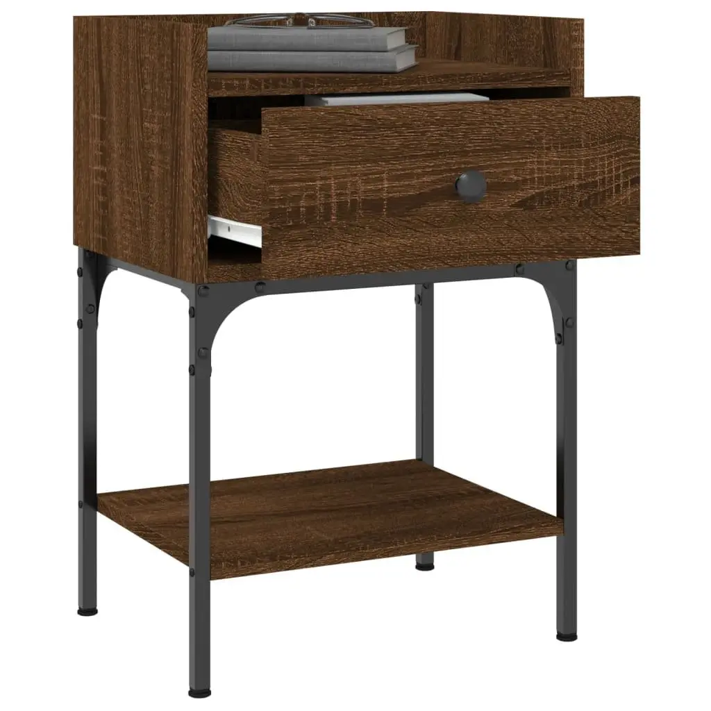 Bedside Tables Brown Oak 2 Piece Engineered Wood Nightstand Storage Cabinet Set