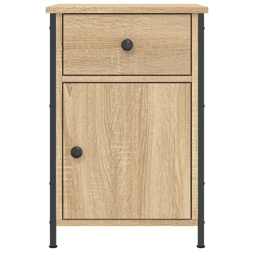 Bedside Cabinet 2pc Nightstand Storage Organiser Brown Engineered Wood