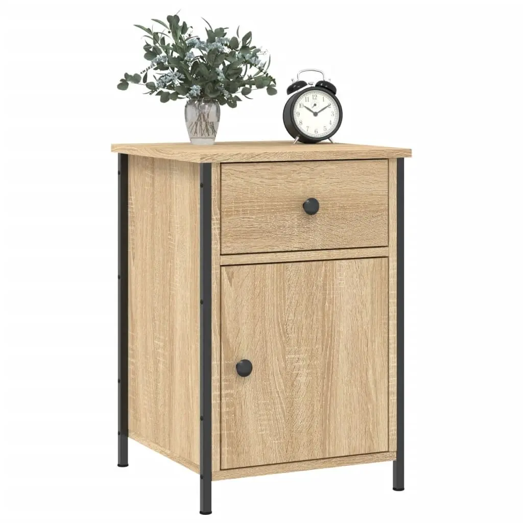 Bedside Cabinet 2pc Nightstand Storage Organiser Brown Engineered Wood
