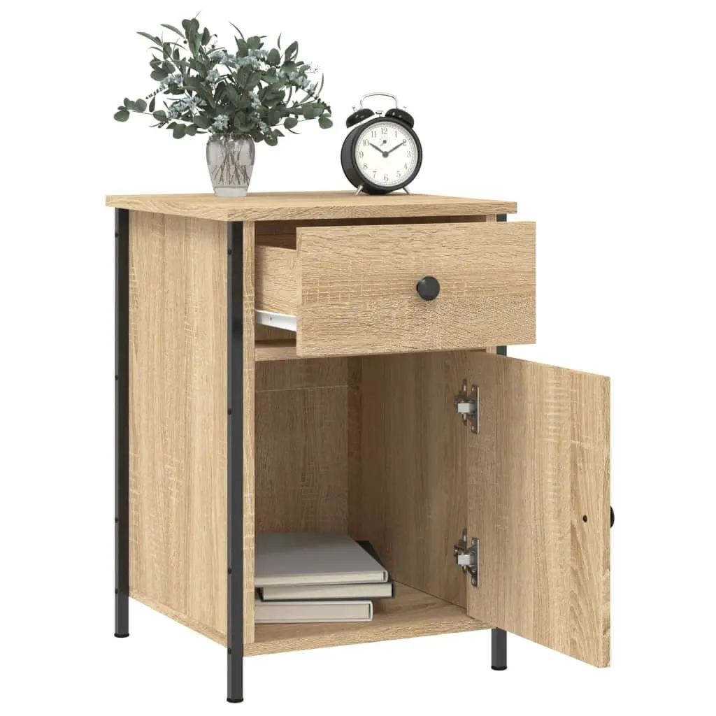 Bedside Cabinet 2pc Nightstand Storage Organiser Brown Engineered Wood