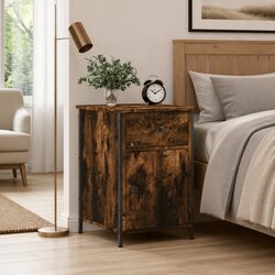 Elegant Brown Engineered Wood Nightstand for Storage