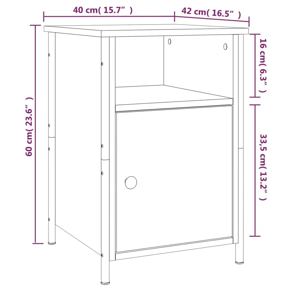 Bedside Cabinet Black 40x42x60 cm Engineered Wood Storage Nightstand Table