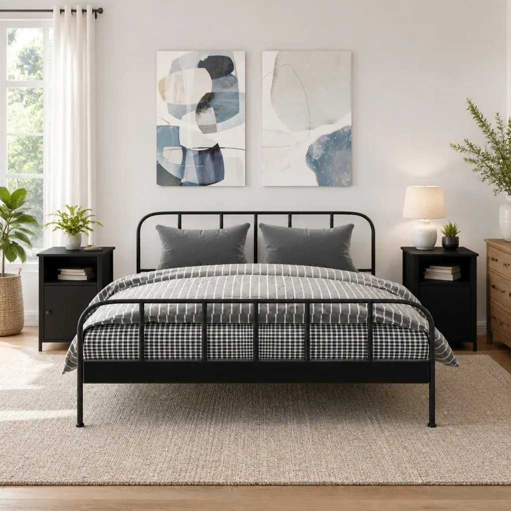 Black Engineered Wood Bedside Cabinets 2 pcs