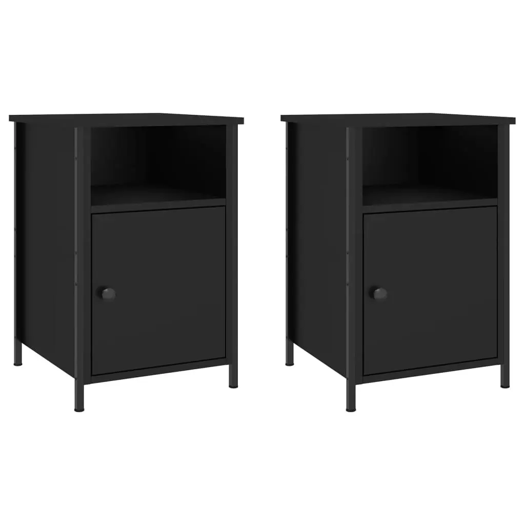 Black Engineered Wood Bedside Cabinets 2 pcs