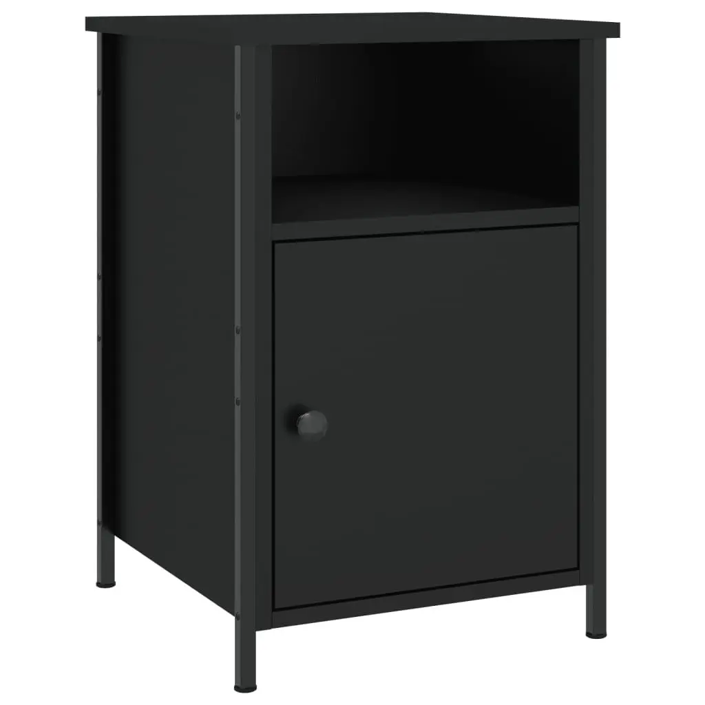 Black Engineered Wood Bedside Cabinets 2 pcs