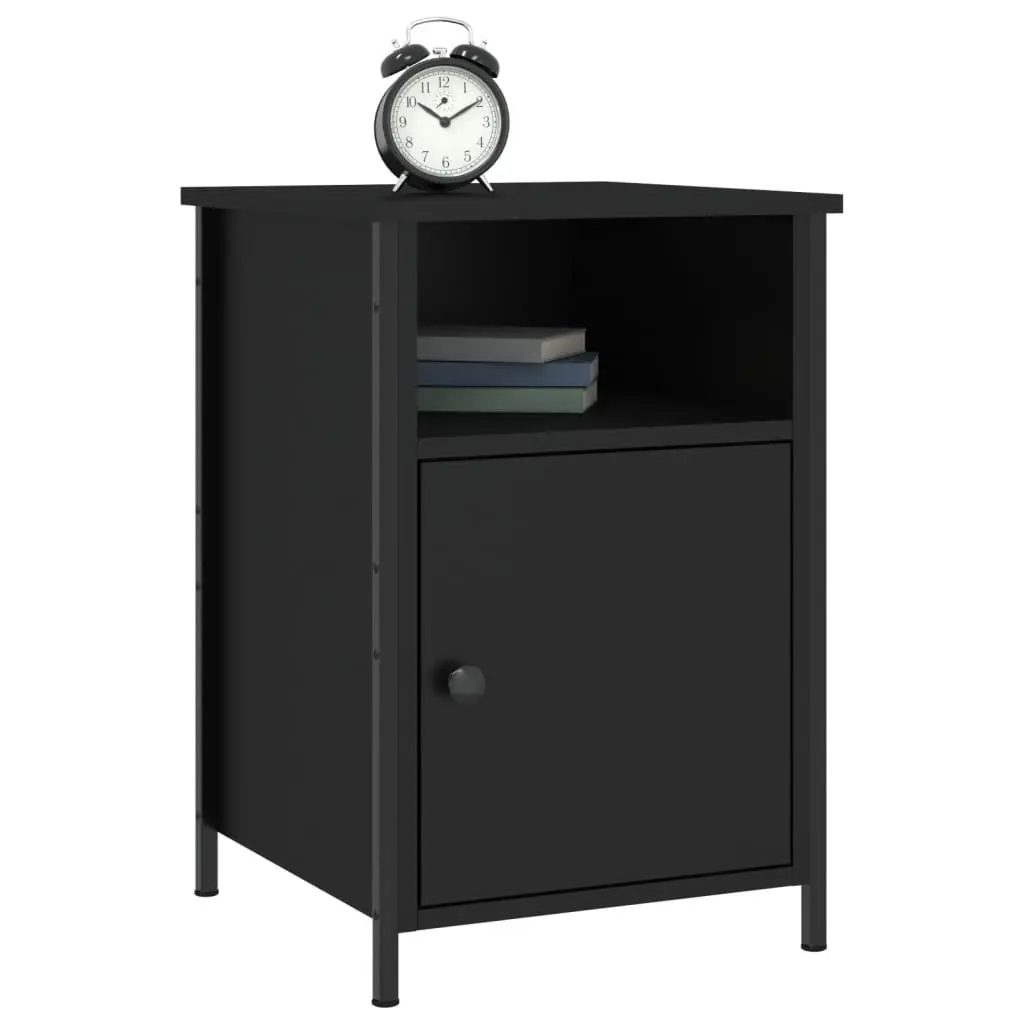 Black Engineered Wood Bedside Cabinets 2 pcs