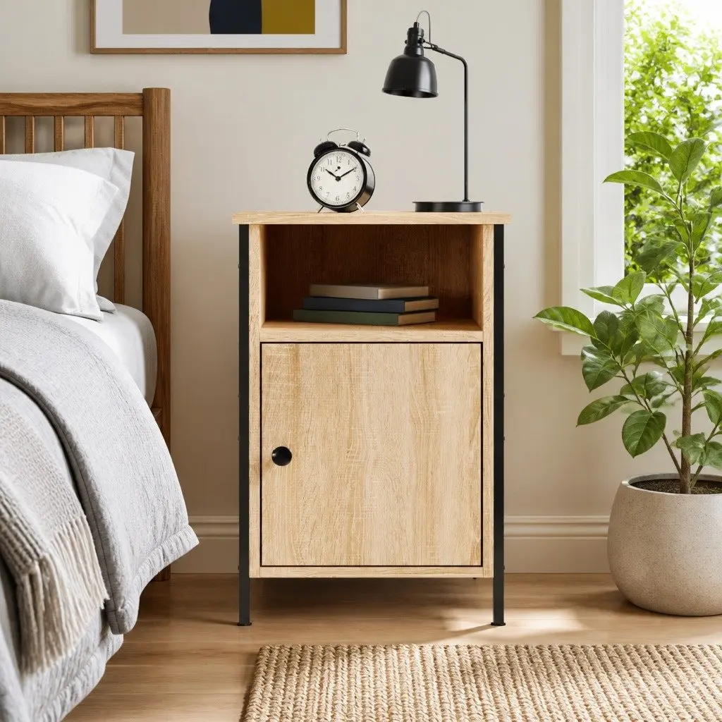 Engineered Wood Nightstand Brown Storage Cabinet 40x42x60cm